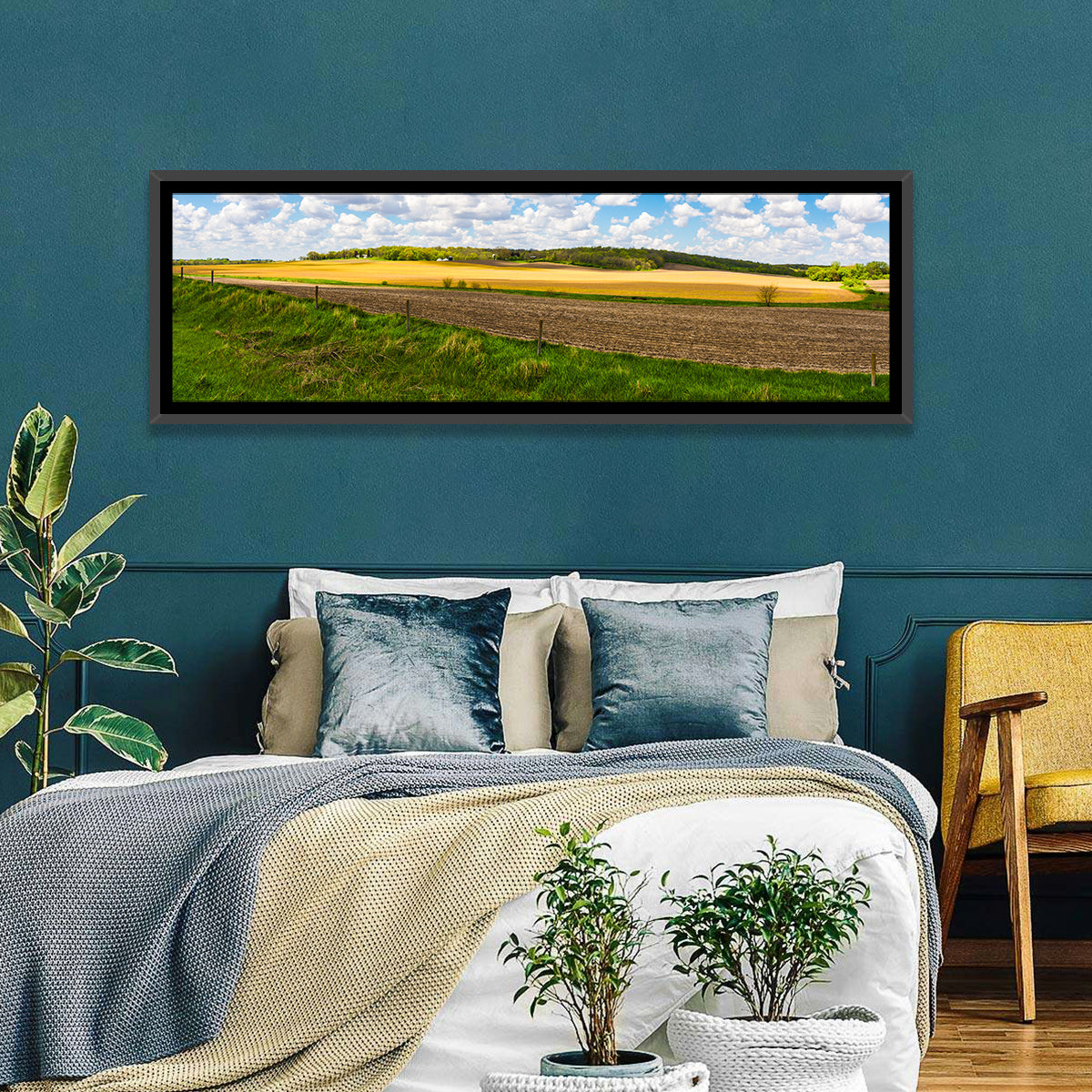 Iowa Farmland Wall Art in a room, panoramic