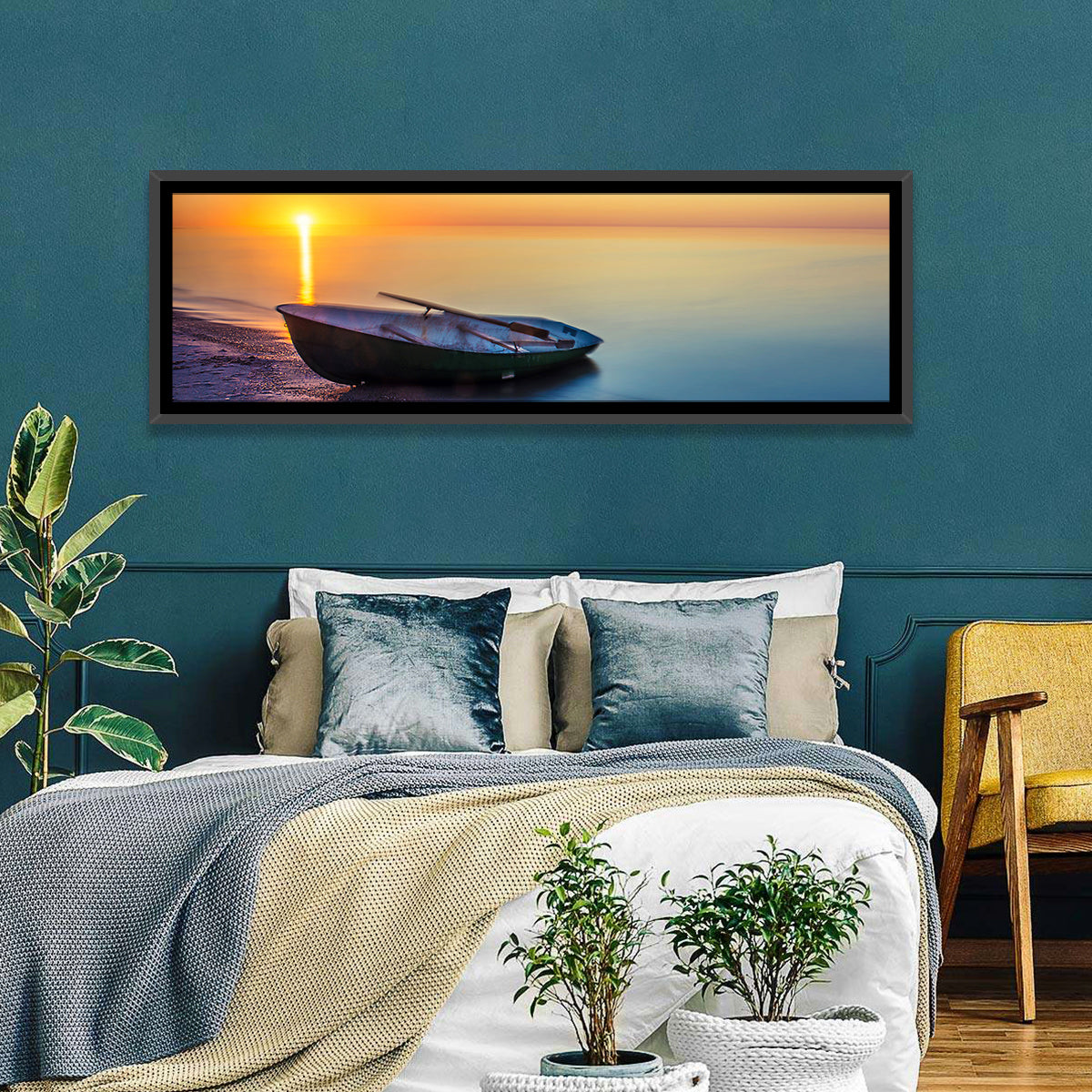 Rowboat Sunrise Seascape Wall Art