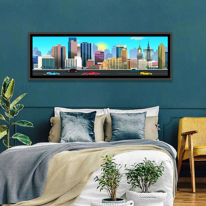 Geometric City Skyline with Sun Flare Wall Art