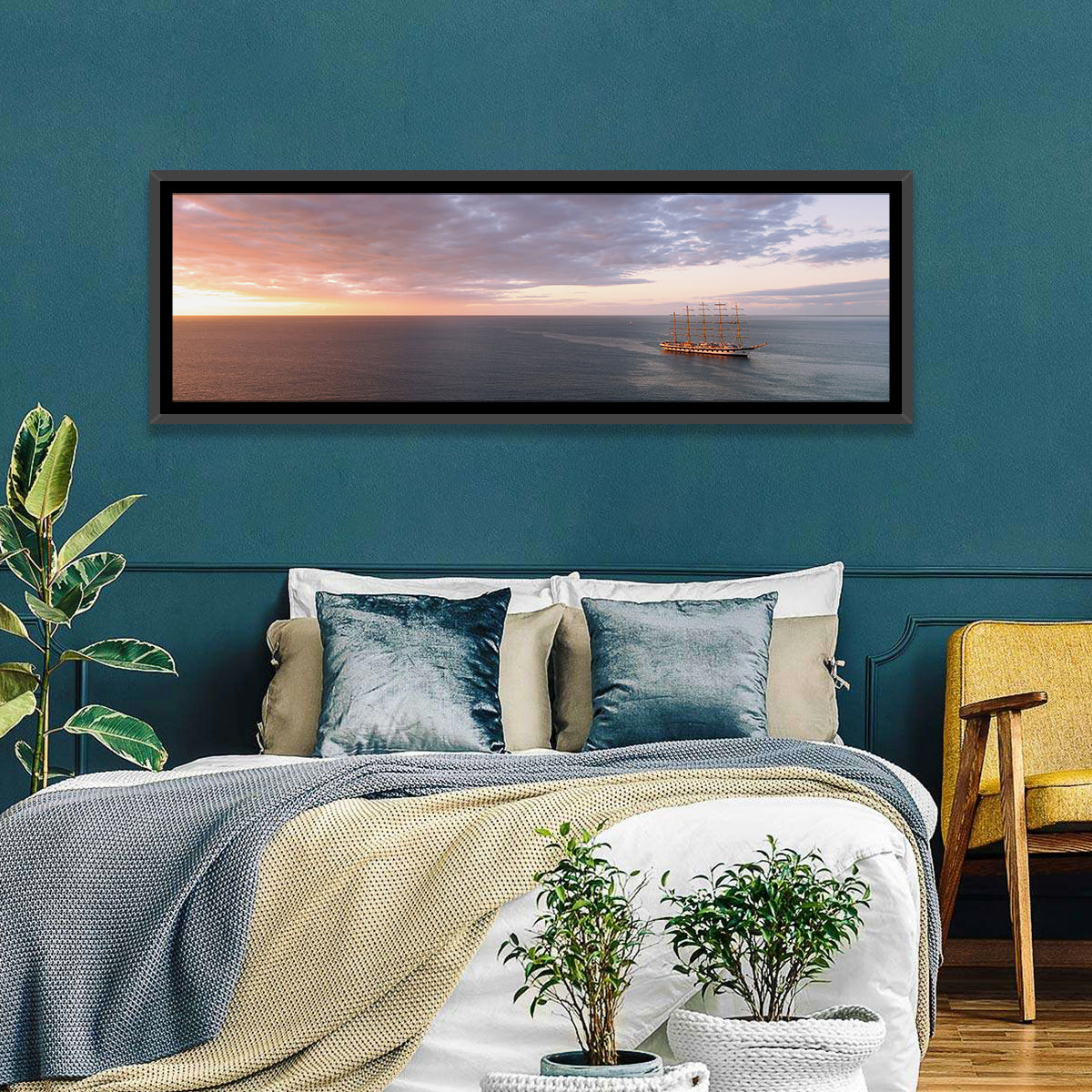 Sunlit Tall Ship at Sea Wall Art