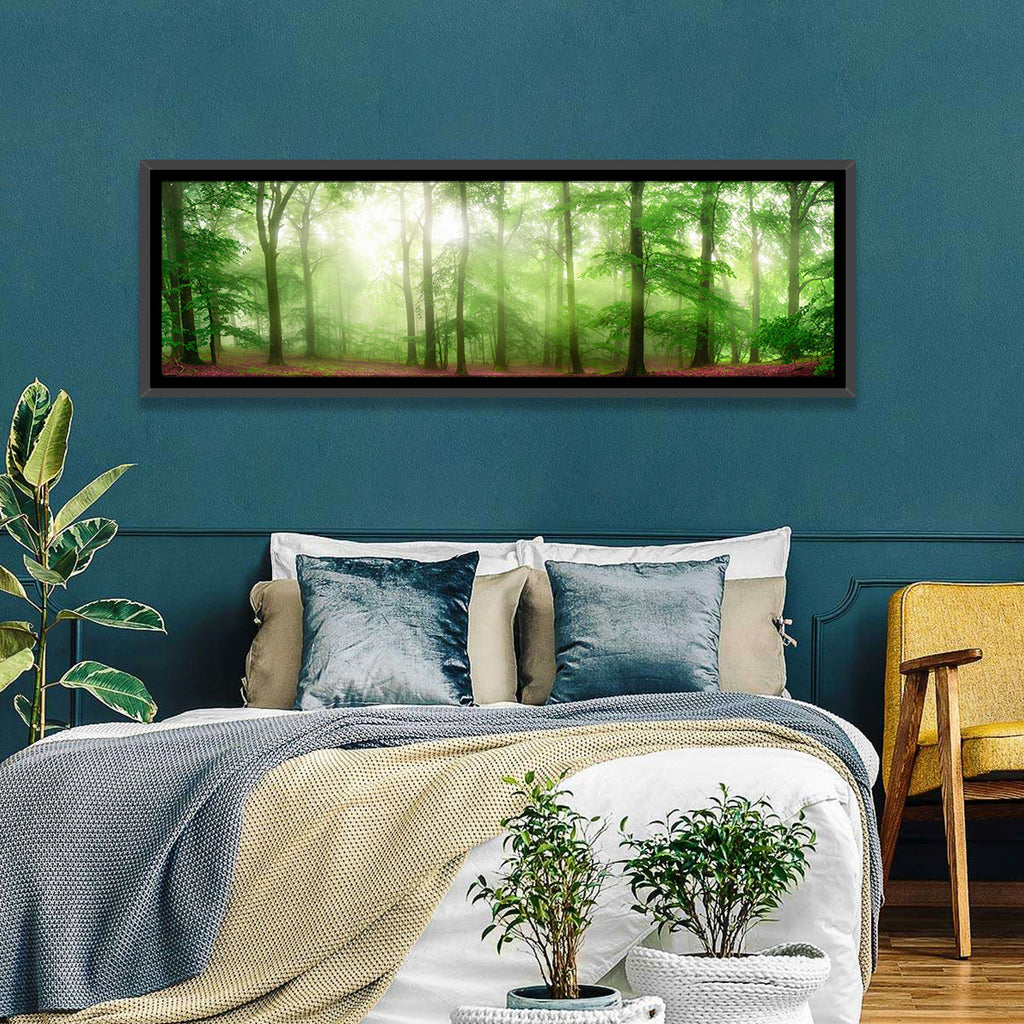 Sunlit Misty Forest Wall Art