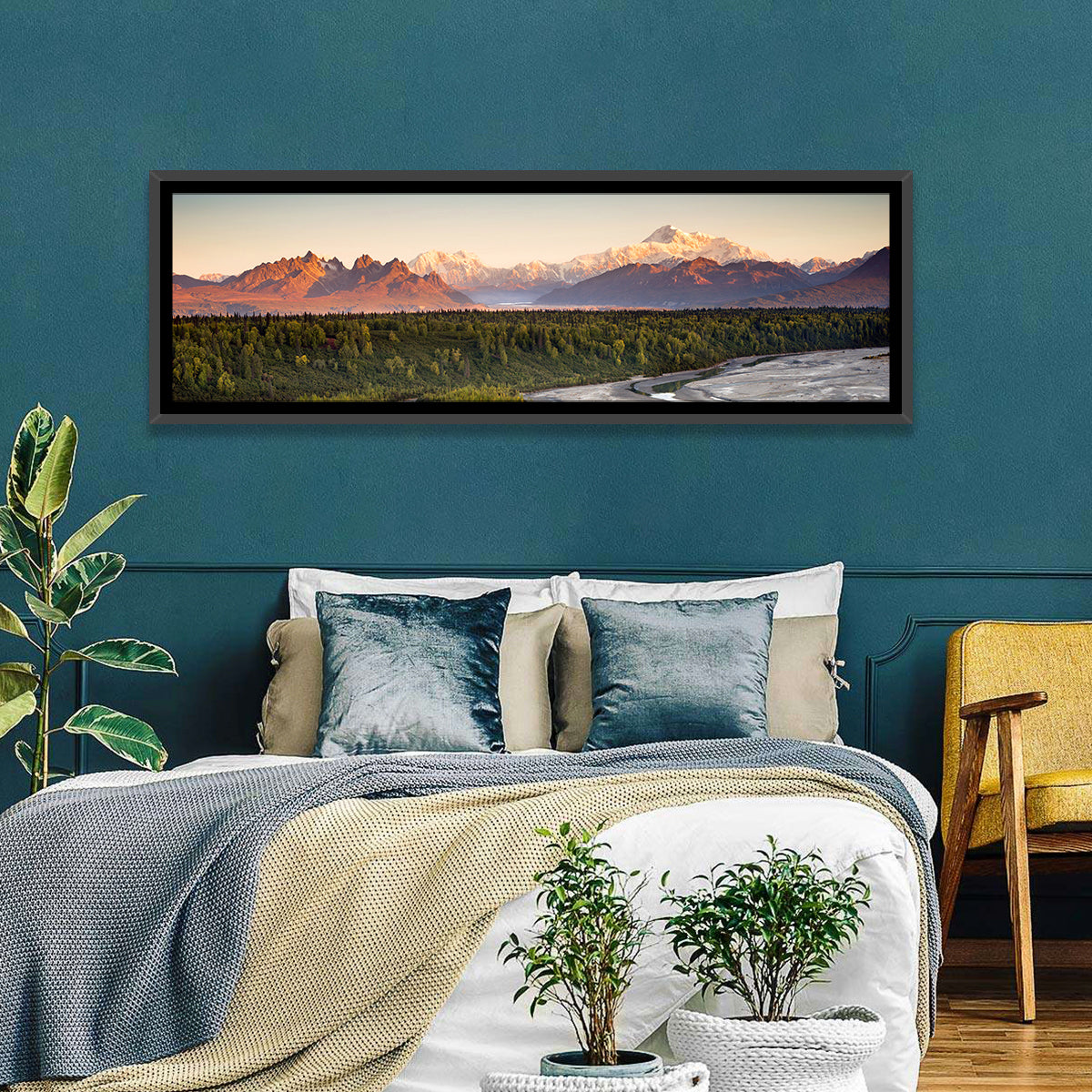Denali Sunrise Over Boreal Forest Wall Art in a room, panoramic
