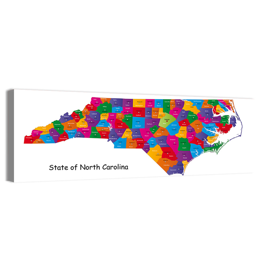Colorful North Carolina Map Wall Art, canvas print, panoramic