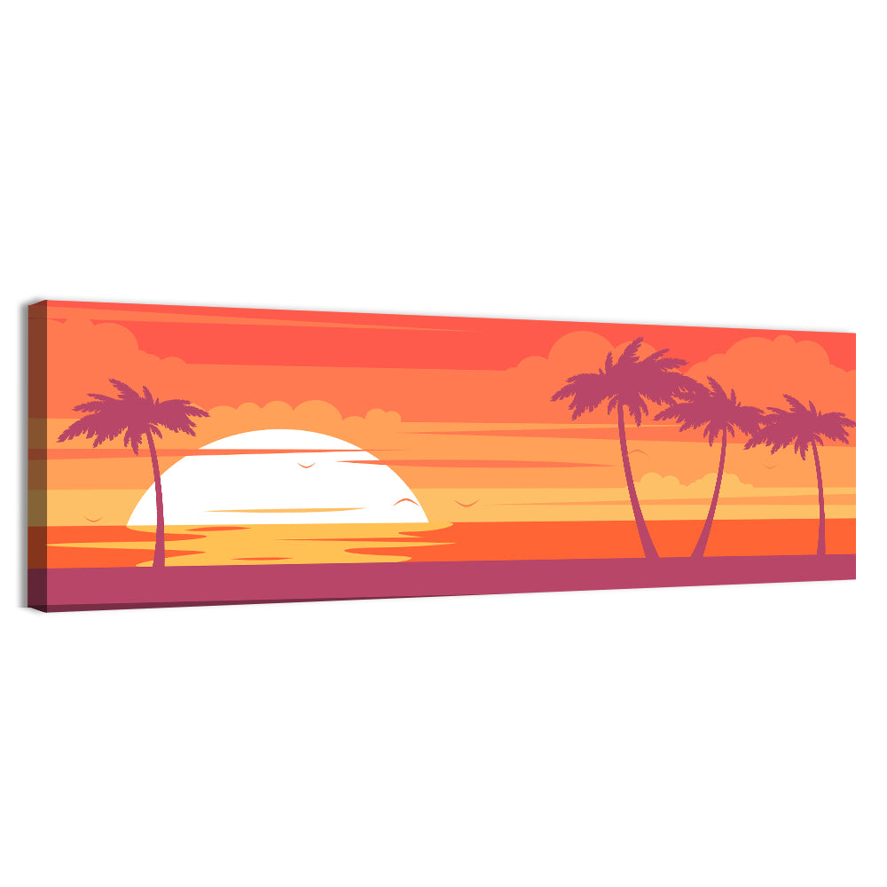 Tropical Sunset with Palm Silhouettes Wall Art, canvas print, panoramic
