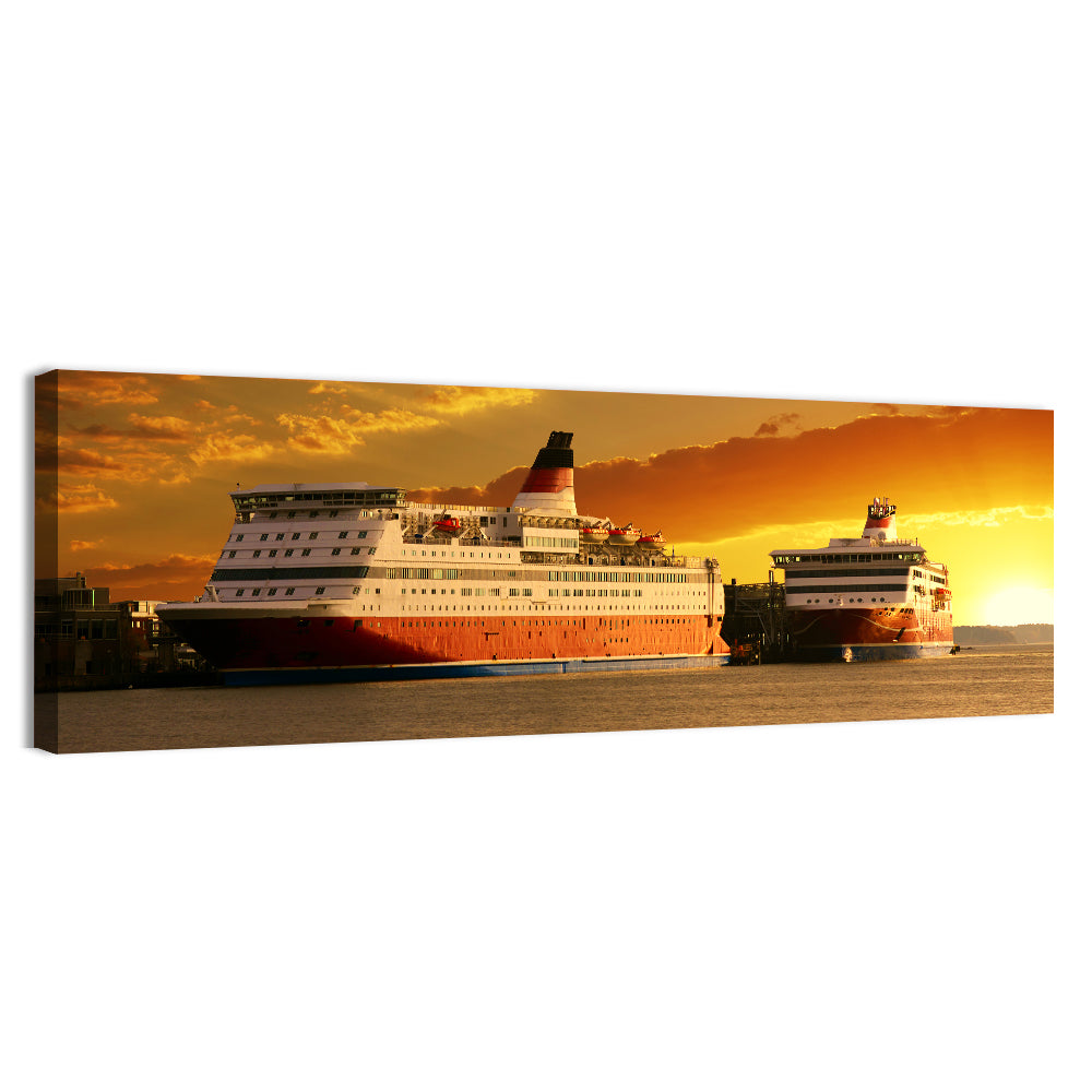 Red-hulled Cruise Ships at Dusk Wall Art