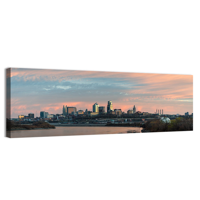 Kansas City Sunset Skyline Wall Art as a canvas print
