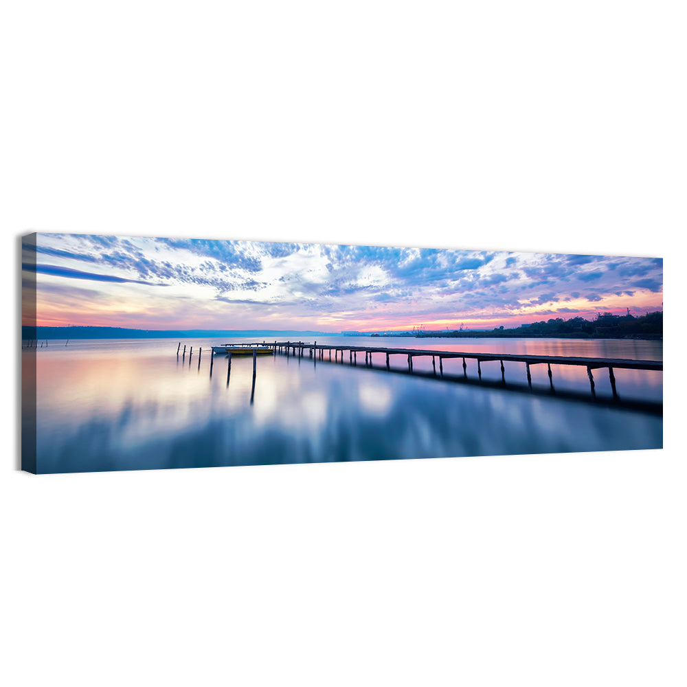 Cloudy Lake Pier at Dusk Wall Art