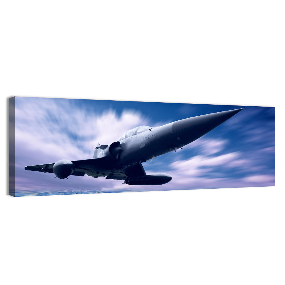 Fighter Jet Ascending Over Clouds Wall Art, canvas print, panoramic