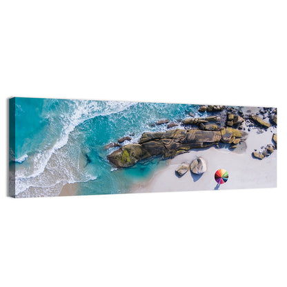 Aerial Beach with Rainbow Umbrella Wall Art