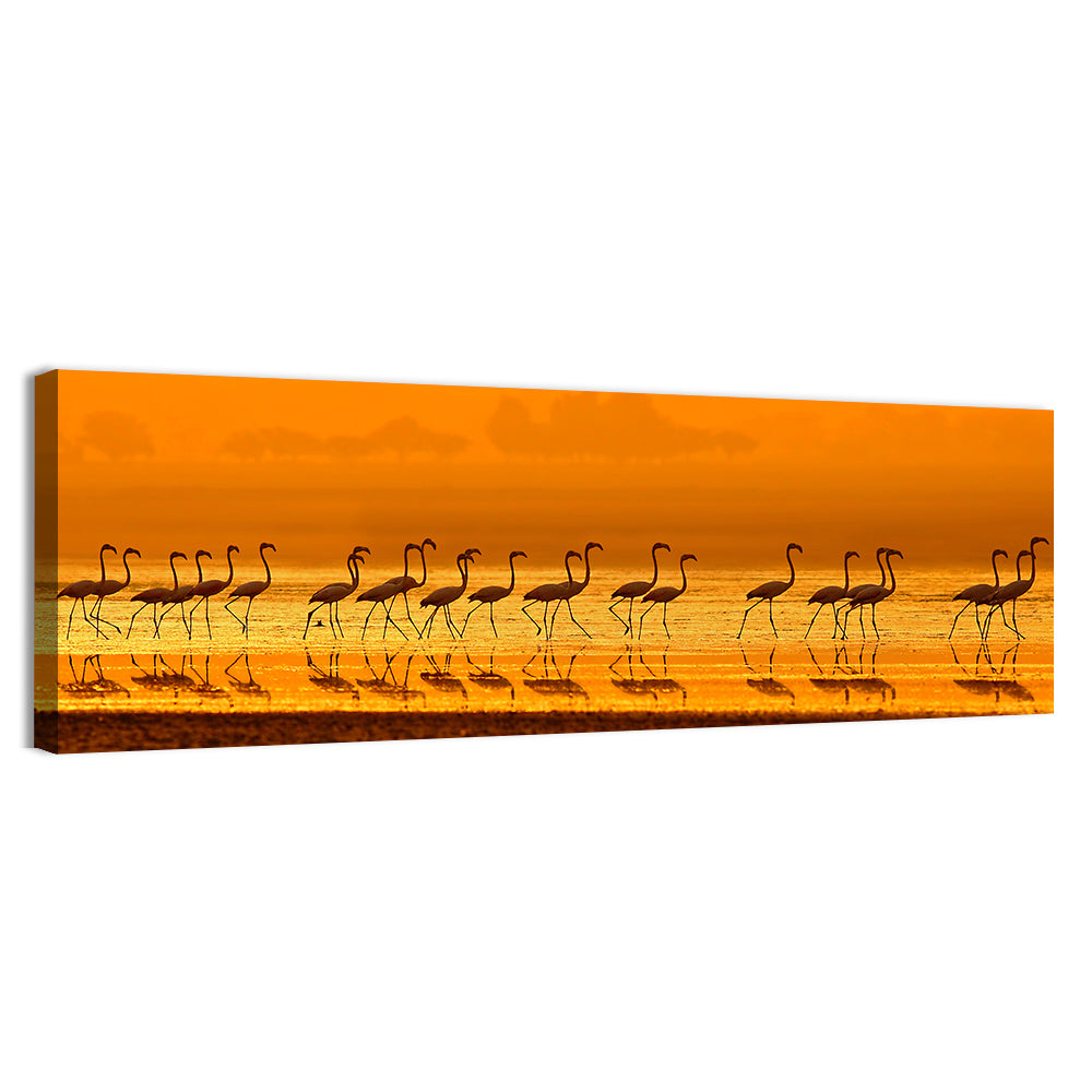 Flamingo Line at Golden Hour Wall Art