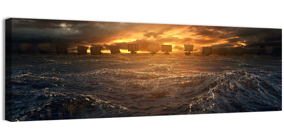 Viking Longships at Sunset Wall Art