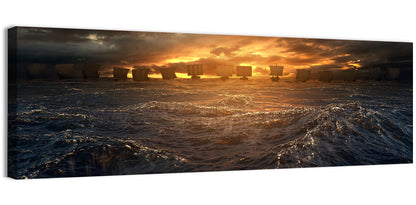 Viking Longships at Sunset Wall Art