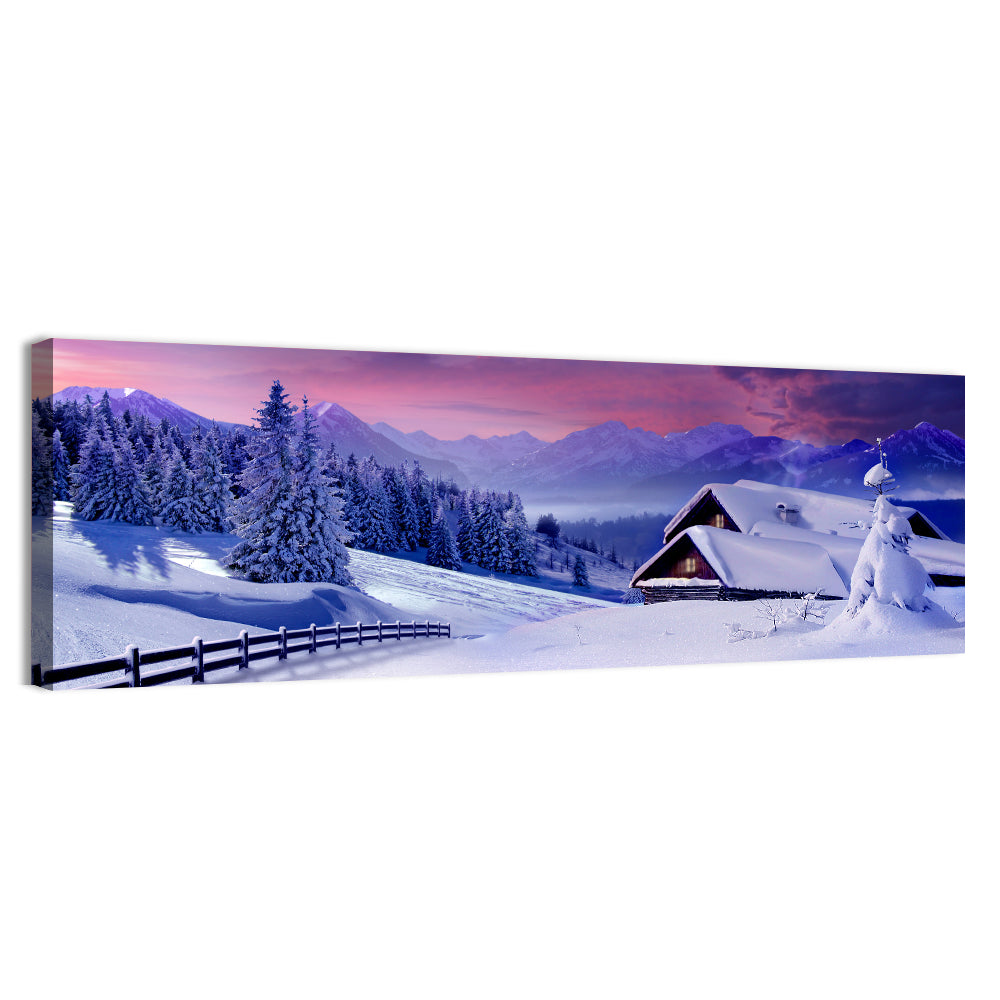 Snowy Mountain Cabin Wall Art