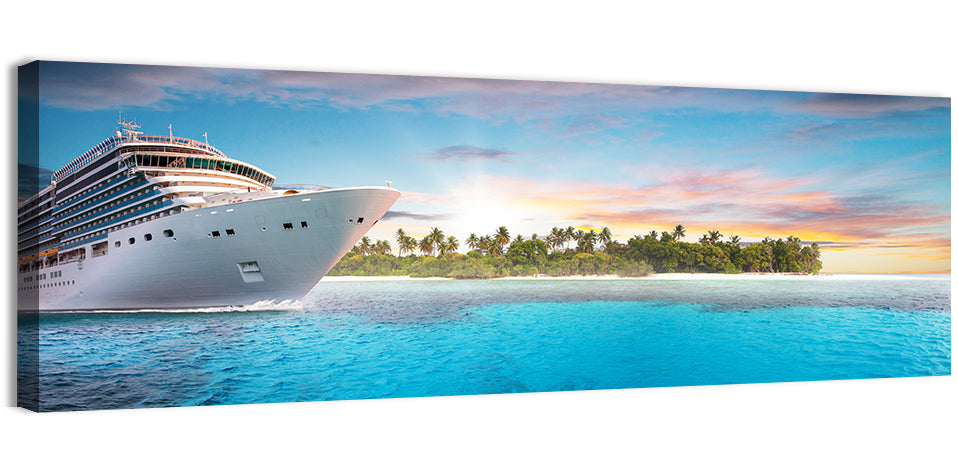 Cruise Ship at Tropical Sunset Wall Art, canvas print, panoramic