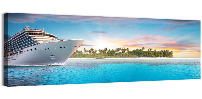Cruise Ship at Tropical Sunset Wall Art as a canvas print