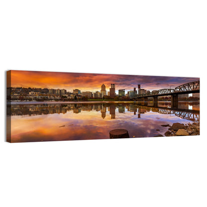 Portland Skyline at Sunset Wall Art