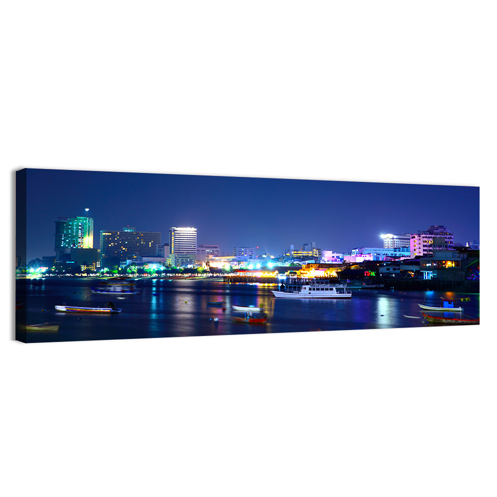 Pattaya Bay Night Skyline Wall Art, canvas print, panoramic
