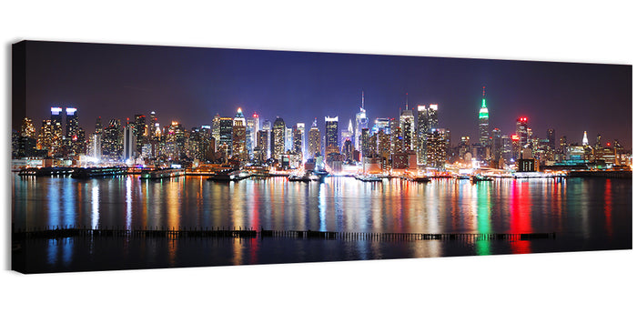 New York Skyline Mirror Reflection at Night Wall Art as a canvas print