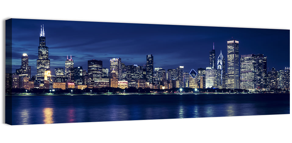 Chicago Night Skyline with Willis Tower Wall Art