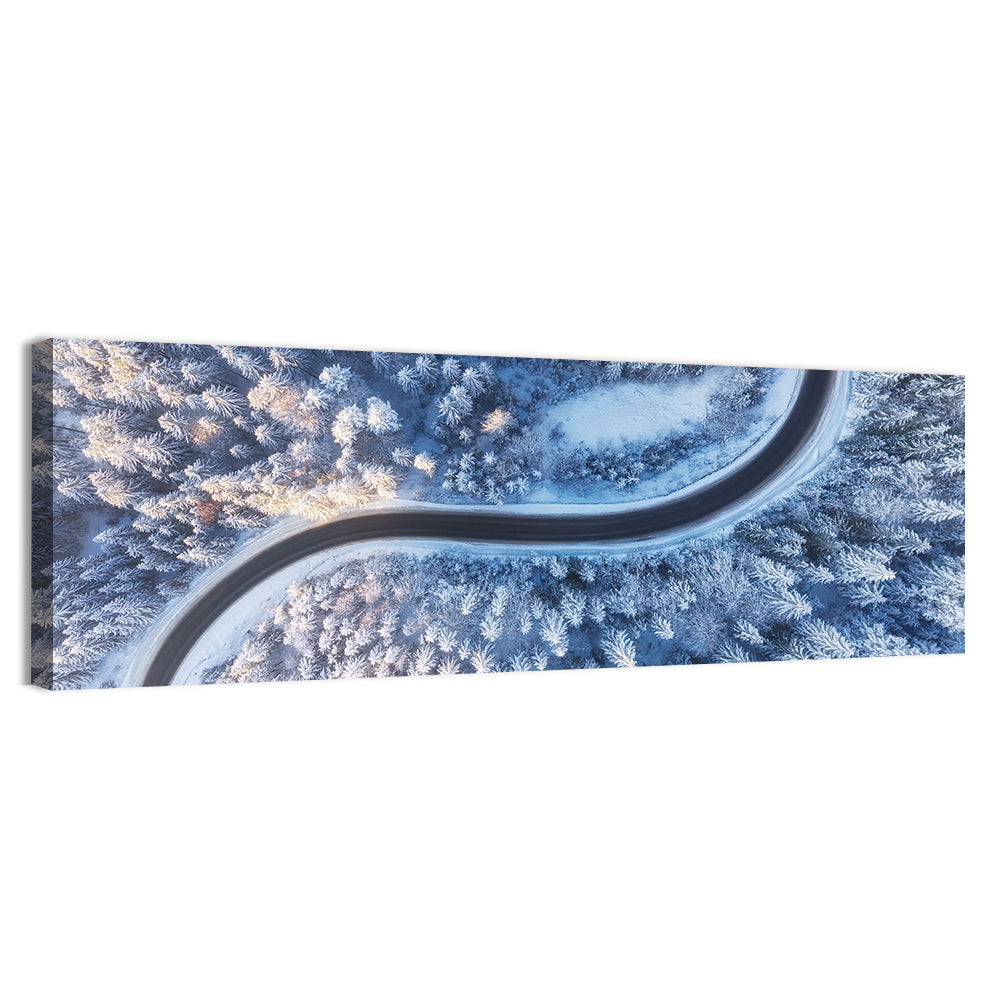 Winding Snow-covered Forest Road Wall Art