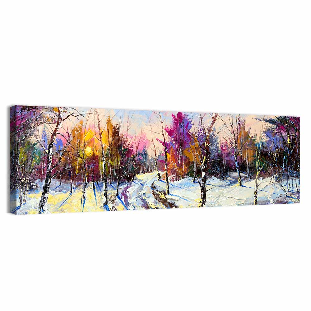 Snowy Birch Path at Sunset Wall Art