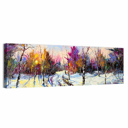Snowy Birch Path at Sunset Wall Art