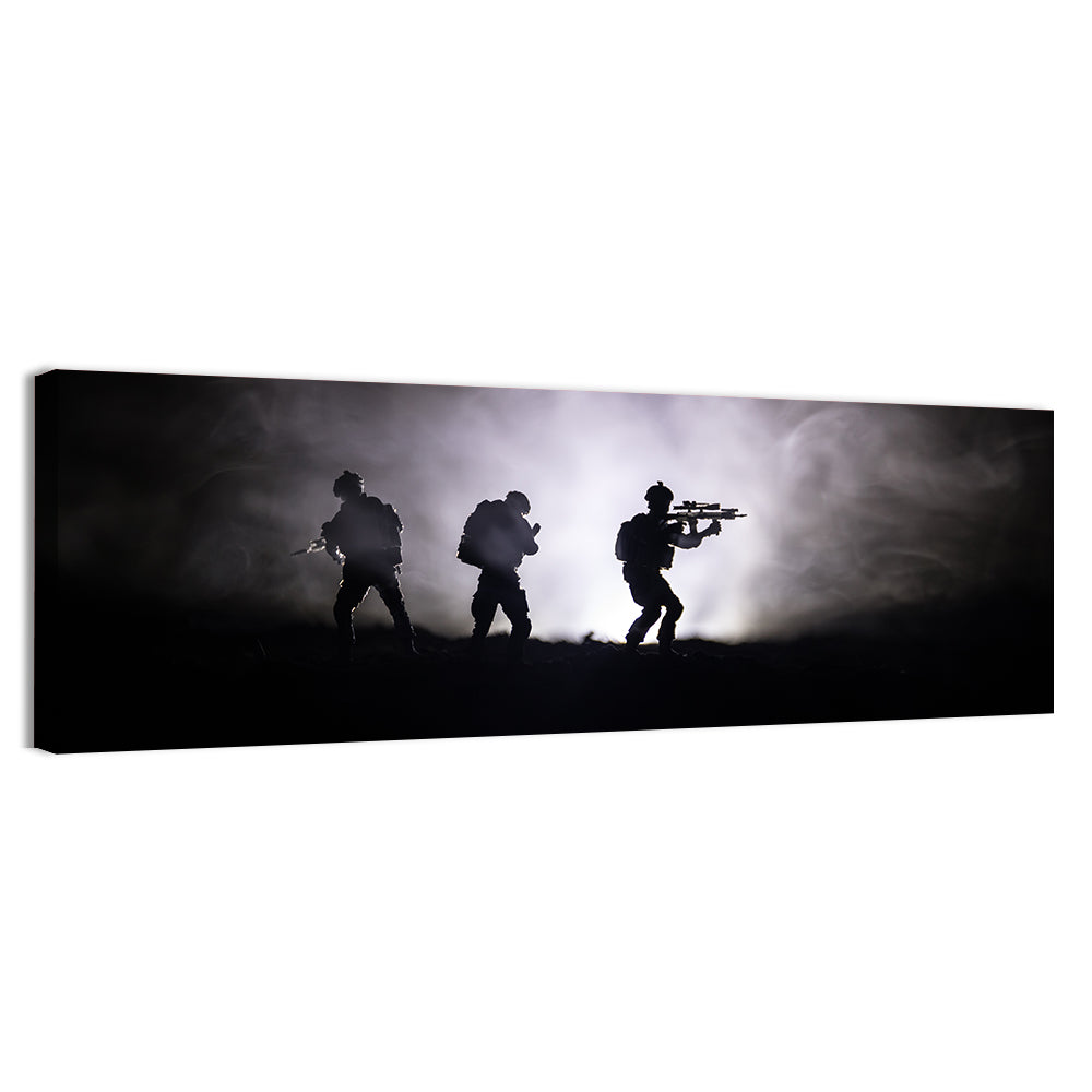 Three Soldiers Silhouette in Fog Wall Art