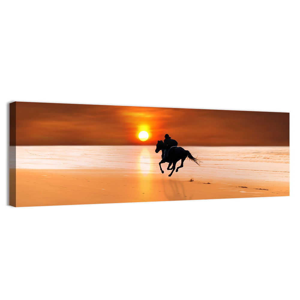 Horse and Rider at Sunset Wall Art
