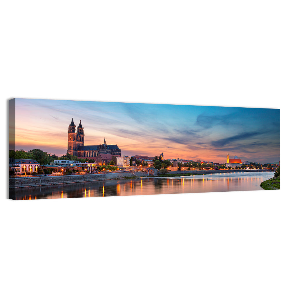 Magdeburg Cathedral at Dusk Wall Art, canvas print, panoramic