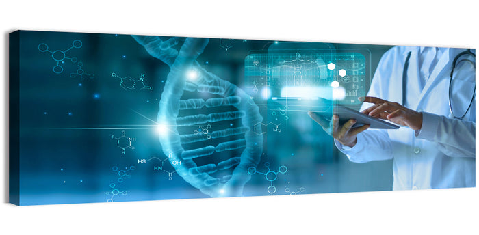 Doctor with Dna Helix Wall Art as a canvas print