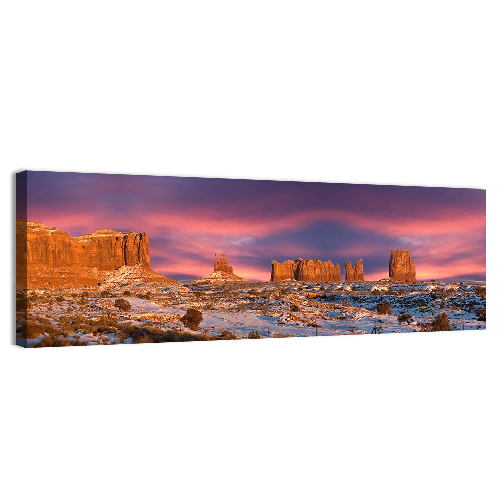 Snow-dusted Monument Valley Sunset Wall Art, canvas print, panoramic