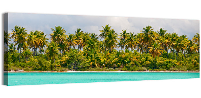 Turquoise Lagoon Palm Tree Beach Wall Art as a canvas print