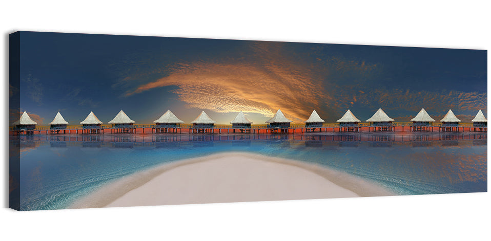 Overwater Bungalows at Golden Dusk Wall Art