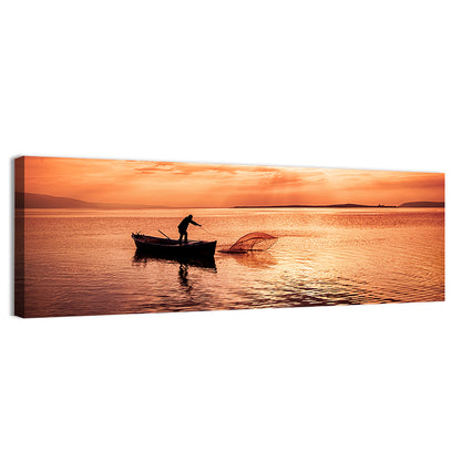 Uluabat Lake Fisherman at Dusk Wall Art