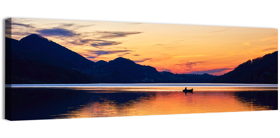 Lake Fuschl Sunset with Boat Wall Art