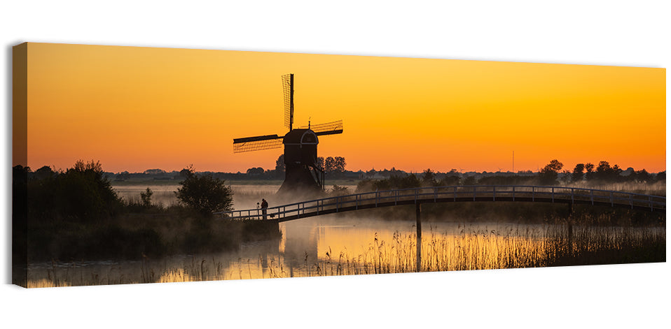 Misty Sunrise Windmill Wall Art