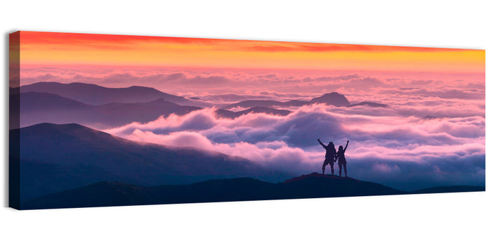 Sunset Summit Hikers Wall Art as a canvas print