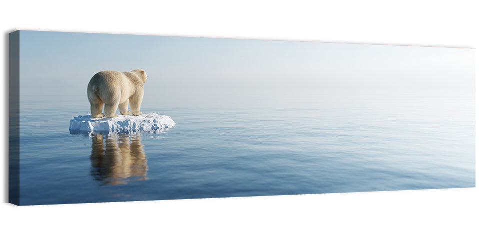 Lone Polar Bear on Ice Floe Wall Art, canvas print, panoramic