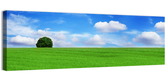 Solitary Tree Over Green Meadow Wall Art