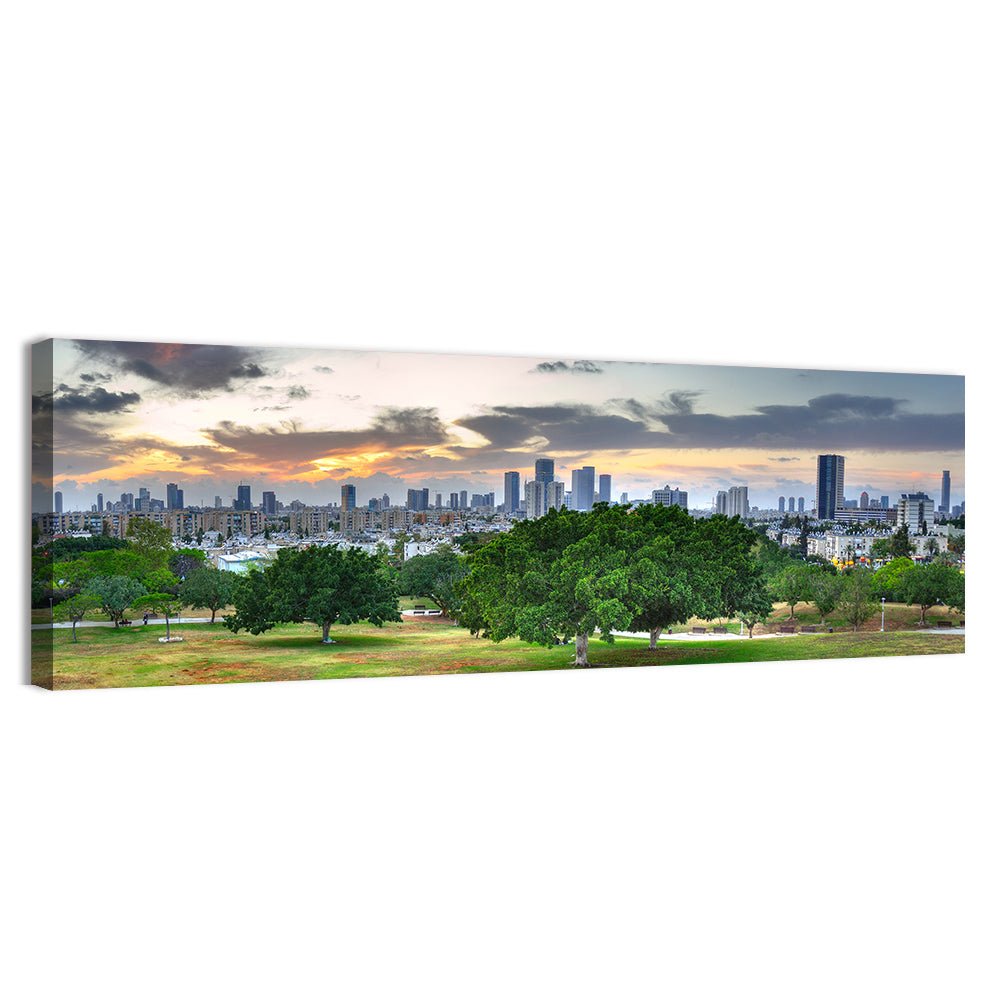 Tel Aviv Skyline at Dusk Wall Art, canvas print, panoramic