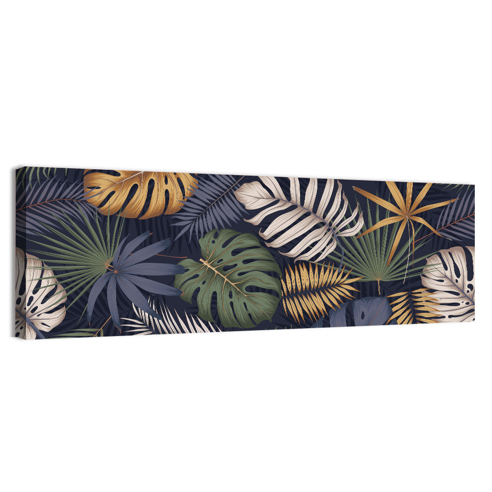 Layered Tropical Leaves Pattern Wall Art, canvas print, panoramic