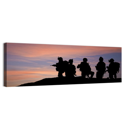 Soldiers Silhouetted at Sunset Wall Art