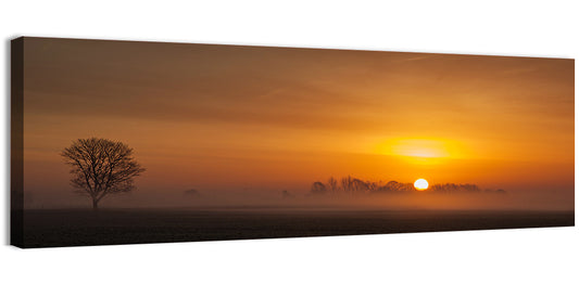 Sunrise Over Foggy Farmland Wall Art