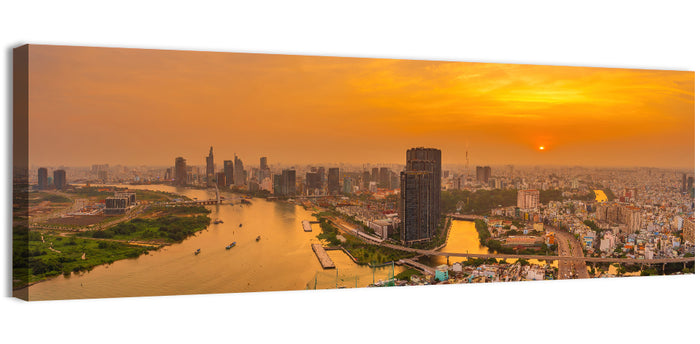 Landmark 81 Golden Hour Skyline Wall Art as a canvas print