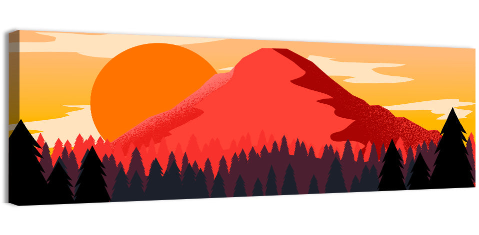 Stippled Red Mountain Sunset Wall Art, canvas print, panoramic