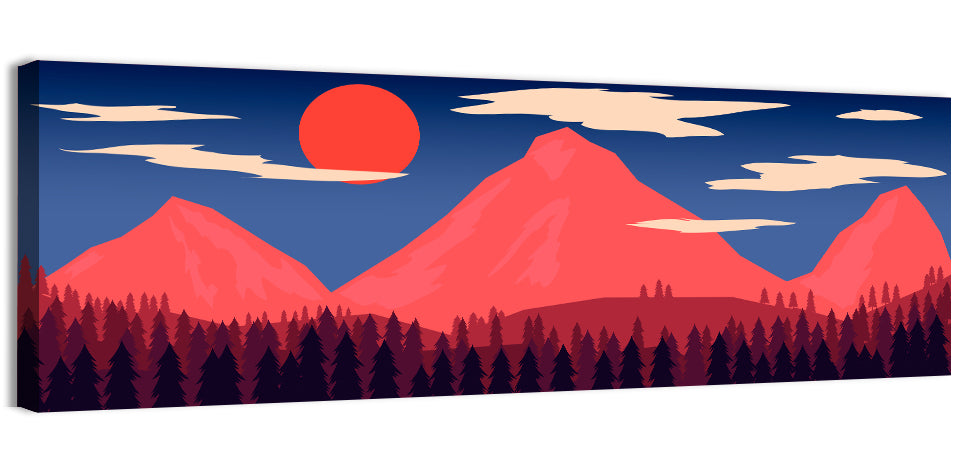 Crimson Sun Over Blue Mountains Wall Art, canvas print, panoramic