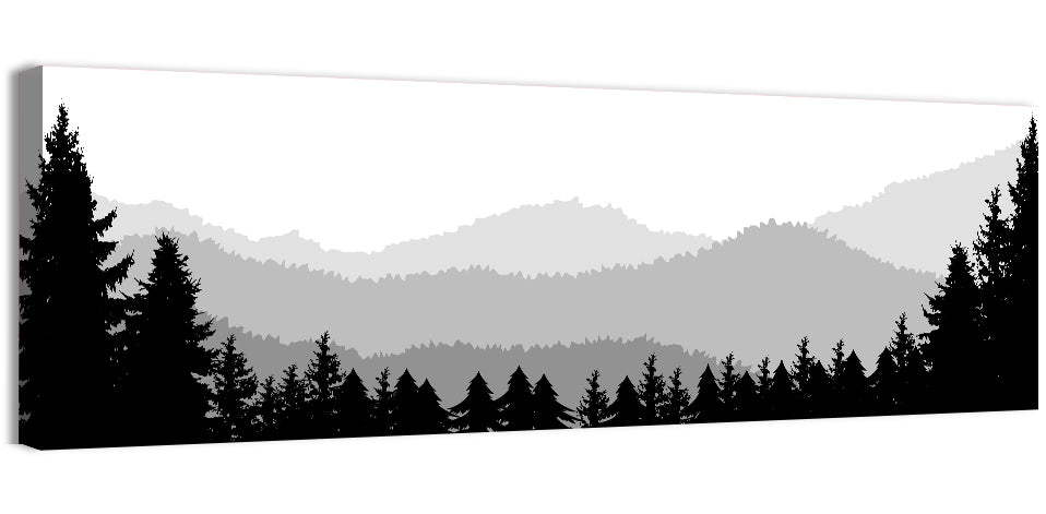 Foggy Mountain Silhouettes Wall Art, canvas print, panoramic