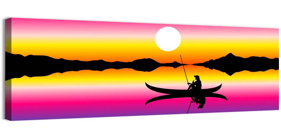 Fisherman Silhouette at Sunset Wall Art