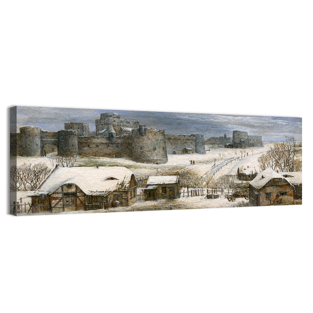 Snowbound Medieval Fortress Wall Art, canvas print, panoramic