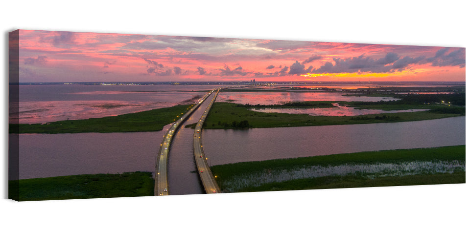 Mobile Bay Causeway at Dusk Wall Art